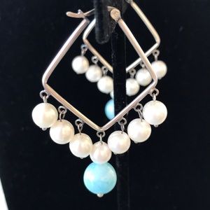 Sterling Silver - Earrings- Pearl and Larimar